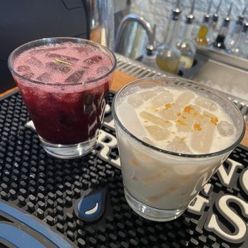 Dripping Springs Distilling - The blackberry smash cocktail on left, holiday pie cocktail on right - Distilleries Near Me - Dripping Springs, Texas Dripping Springs Distilling - The blackberry smash cocktail on left, holiday pie cocktail on right - Distilleries Near Me - Dripping Springs, Texas