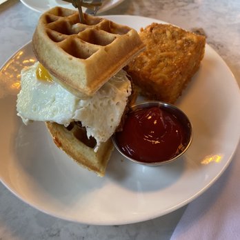 H Cafe - Buttermilk Fried Chicken and Waffle with crispy brick hash - Breakfast & Brunch Near Me - Los Angeles, California H Cafe - Buttermilk Fried Chicken and Waffle with crispy brick hash - Breakfast & Brunch Near Me - Los Angeles, California