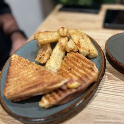 Volaré Rooftop Bar - Nob Hill panini with Yucca fries - ask for a side of green chile crema if you want to kick it up a notch