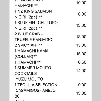Nori Bar - Our order - receipt with pricing - Sushi Bars Near Me - Honolulu, Hawaii