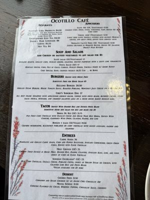 Menu photo 2 Ocotillo Cafe Tucson, AZ