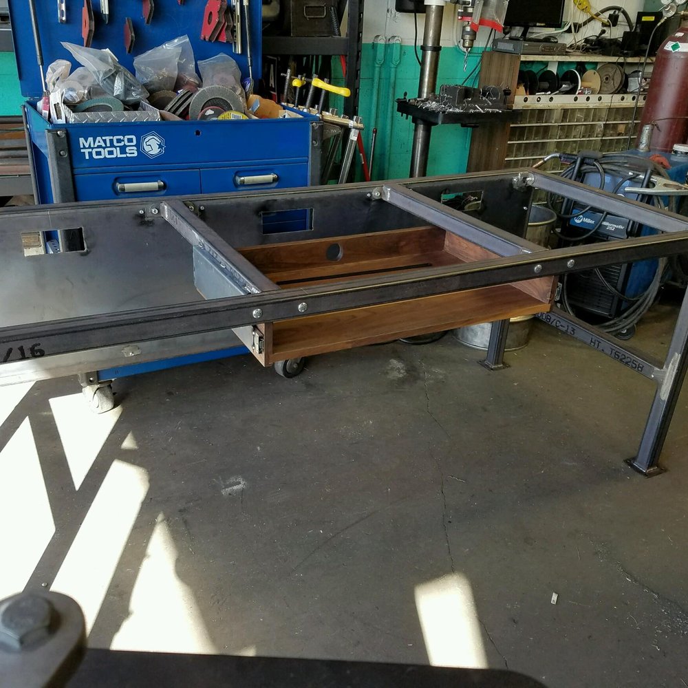 American Welding and Fabrication - Huge (84"x32"x36") Desk/Workbench that Richard made, able to be disassembled, mounted keyboard tray & powder coated after. Fantastic work! - Metal Fabricators Near Me - Wilder, Idaho