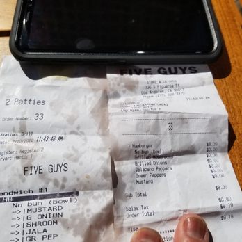 Five Guys - Receipt with cost... outrageous. - Burgers Near Me - Los Angeles, California Five Guys - Receipt with cost... outrageous. - Burgers Near Me - Los Angeles, California