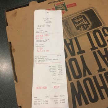 Round Table Pizza - You can see from the receipt that I ordered RED sauce! No red sauce on garlic chicken side of the pizza... - Pizza Near Me - Pinole, California Round Table Pizza - You can see from the receipt that I ordered RED sauce! No red sauce on garlic chicken side of the pizza... - Pizza Near Me - Pinole, California