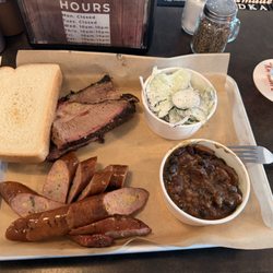KRB’s Klingers Real BBQ - Brisket, jalapeño cheese sausage, cucumber salad, BBQ beans