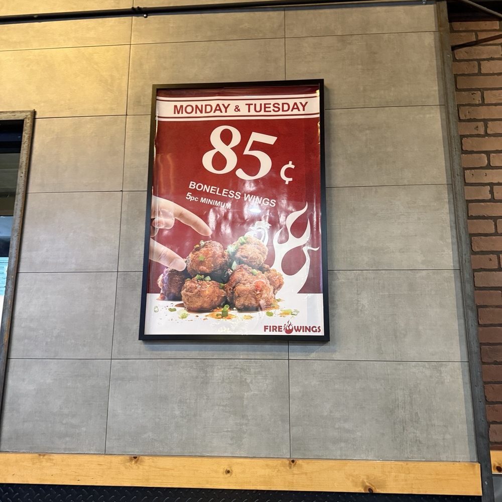 85 cent wings, Monday and Tuesday. As of December 2024. 85 cent wings, Monday and Tuesday. As of December 2024.