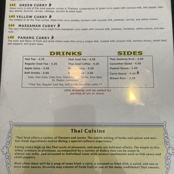 Thai Kitchen - Thai Kitchen.  Back of menu. - Thai Near Me - Albuquerque, New Mexico