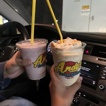 Andy's Frozen Custard - Strawberry Oreo cookie shake (left) Pumpkin pie concrete (right) - Ice Cream & Frozen Yogurt Near Me - Phoenix, Arizona Andy's Frozen Custard - Strawberry Oreo cookie shake (left) Pumpkin pie concrete (right) - Ice Cream & Frozen Yogurt Near Me - Phoenix, Arizona