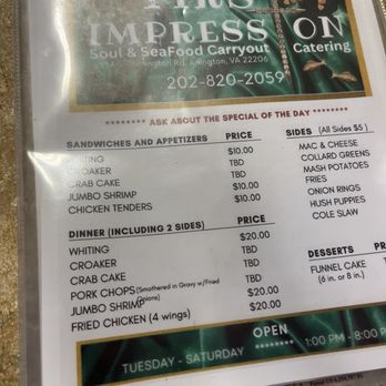 First Impression - Menu - Soul Food Near Me - Arlington, Virginia First Impression - Menu - Soul Food Near Me - Arlington, Virginia