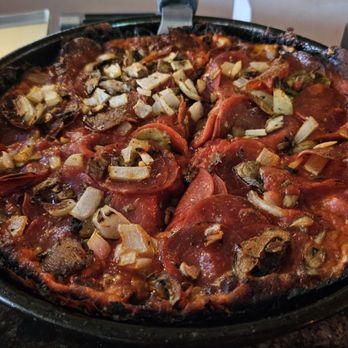 Pequod's Pizza - The small deep dish with pepperoni, mushrooms, and onions was great and plenty for 2 people. - Pizza Near Me - Chicago, Illinois Pequod's Pizza - The small deep dish with pepperoni, mushrooms, and onions was great and plenty for 2 people. - Pizza Near Me - Chicago, Illinois