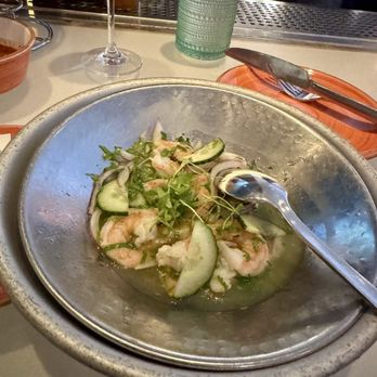 Oyamel - Aguachiles de Camaron -- shrimp ceviche in a chile infused water with cilantro, onion, and cucumber - Mexican Near Me - Washington, DC, District of Columbia