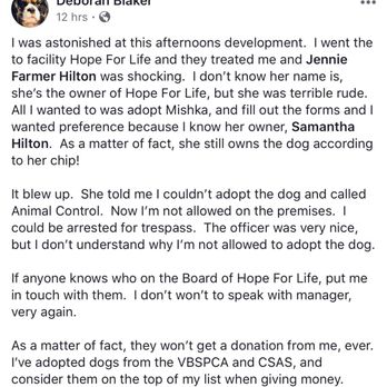 Hope for life Rescue - This is an account of one of the people who witnessed this terrible action go down today . - Animal Shelters Near Me - Virginia Beach, Virginia Hope for life Rescue - This is an account of one of the people who witnessed this terrible action go down today . - Animal Shelters Near Me - Virginia Beach, Virginia