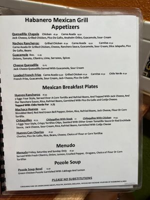 Menu photo 1 Habanero Mexican Grill Riverside, CA