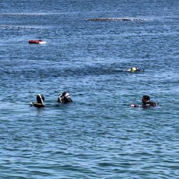 Sam is on the right instructing my son and his dive buddy in the water.
