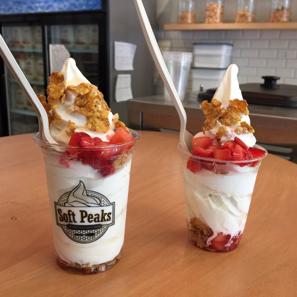 Soft Peaks - "snow berry" -- fresh organic strawberries, agave syrup, + cereal flakes - Ice Cream & Frozen Yogurt Near Me - Vancouver, British Columbia Soft Peaks - "snow berry" -- fresh organic strawberries, agave syrup, + cereal flakes - Ice Cream & Frozen Yogurt Near Me - Vancouver, British Columbia