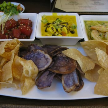 Pacific Catch - Sampler appetizer - Hawaiian poke (sashimi) w/ wonton chips, Peruvian ceviche w/ taro chips, Baja shrimp ceviche w/ chips - Seafood Near Me - Campbell, California Pacific Catch - Sampler appetizer - Hawaiian poke (sashimi) w/ wonton chips, Peruvian ceviche w/ taro chips, Baja shrimp ceviche w/ chips - Seafood Near Me - Campbell, California