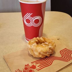 Tim Hortons - Hot Chocolate (large $2.79) and Honey Cruller Donut ($1.59)