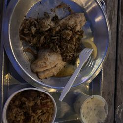 Proud Mary BBQ - The Red Fish is sooo amazing!! Potato Salad and Jambalaya on the side!!