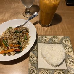 Sushi Thai - Holy Basil Kra Pow (spicy #3) with a heart of rice. Really, really good. It's all amazing :)