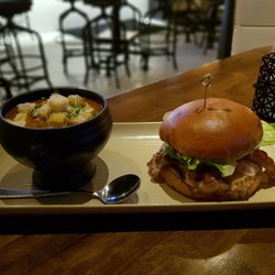 S+L Kitchen & Bar - Lobster & Prawn burger. Ridiculously salty bacon