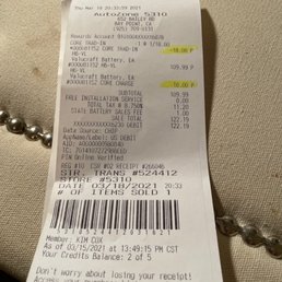 Copy of the epic charges that were zero'd out by The Auto Zone Computer