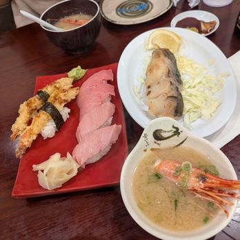 Sushi Maru - Shrimp tempura sushi & toro, black cod,  Amaebi Head Miso Soup - Sushi Bars Near Me - San  Jose, California