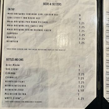 Side Street Inn - Alcohol menu - Hawaiian Near Me - Honolulu, Hawaii