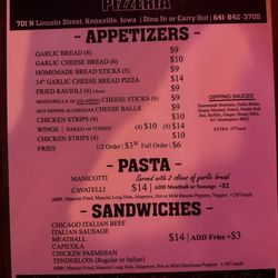 Corigliano's Pizzeria - Menu as of 11/16/25