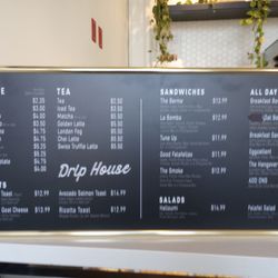 Drip House - Menu, sorry it's a bit blurry.