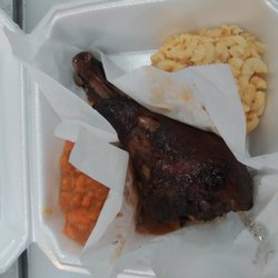 Dreams Soul Food - Smoked Turkey Leg with Mac n Cheese and Sweet yams ...