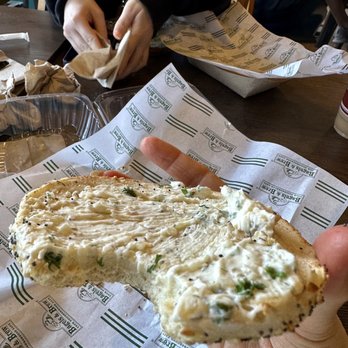Bagels & Brew - Bialy bagel with herb cream cheese - Bagels Near Me - Mission Viejo, California