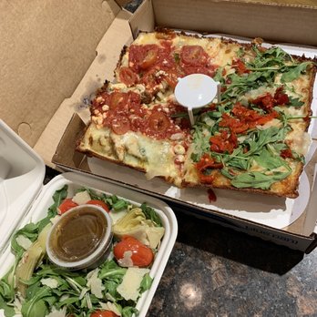 Blue Pan Pizza - Side arugula salad & small Detroit style pizza - Pizza Near Me - Denver, Colorado