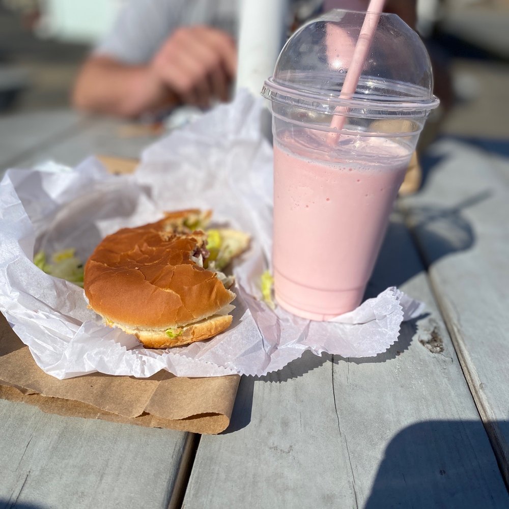 Burger and strawberry shake