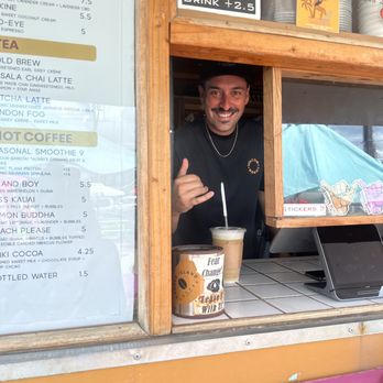 Garden Island Coffee - Coconut oat milk latte and Matt the owner! - Coffee & Tea Near Me - Kapaa, Hawaii