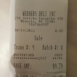 Werner's Deli - Receipt for western omelette platter