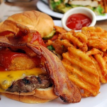 Duke's Malibu - Mango BBQ Burger ($10.25) - 1/2 Angus Beef, mango BBQ sauce, cheddar, onion rings and bacon!! - New American Near Me - Malibu, California Duke's Malibu - Mango BBQ Burger ($10.25) - 1/2 Angus Beef, mango BBQ sauce, cheddar, onion rings and bacon!! - New American Near Me - Malibu, California