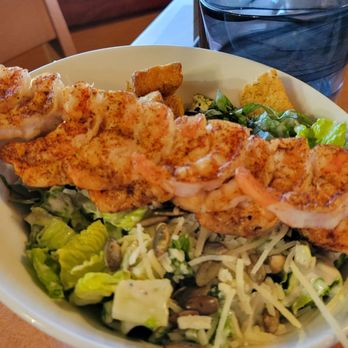 Market Broiler - Riverside - Caesar Salad with added shrimp skewer. Shrimp overcooked, Caesar dressing was disappointing. - Seafood Near Me - Riverside, California Market Broiler - Riverside - Caesar Salad with added shrimp skewer. Shrimp overcooked, Caesar dressing was disappointing. - Seafood Near Me - Riverside, California