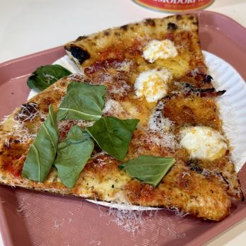 Outta Sight Pizza - Slice of Madonna (cheese, fresh basil) and Hot Burrata (coppa, burrata, hot honey) - Pizza Near Me - San Francisco, California