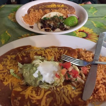 Taqueria Las Palmas - In the back: a steak soft taco w/ rice and beans. And in the front: two pork enchiladas w/ rice and beans. Yum! - Mexican Near Me - Concord, California Taqueria Las Palmas - In the back: a steak soft taco w/ rice and beans. And in the front: two pork enchiladas w/ rice and beans. Yum! - Mexican Near Me - Concord, California