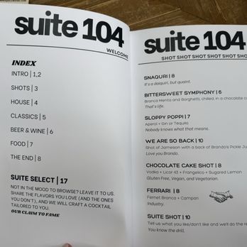 Suite 104 - Menu - Cocktail Bars Near Me - Boise, Idaho