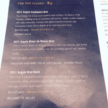 Argyle Winery - The POP flight tasting menu - Wineries Near Me - Dundee, Oregon