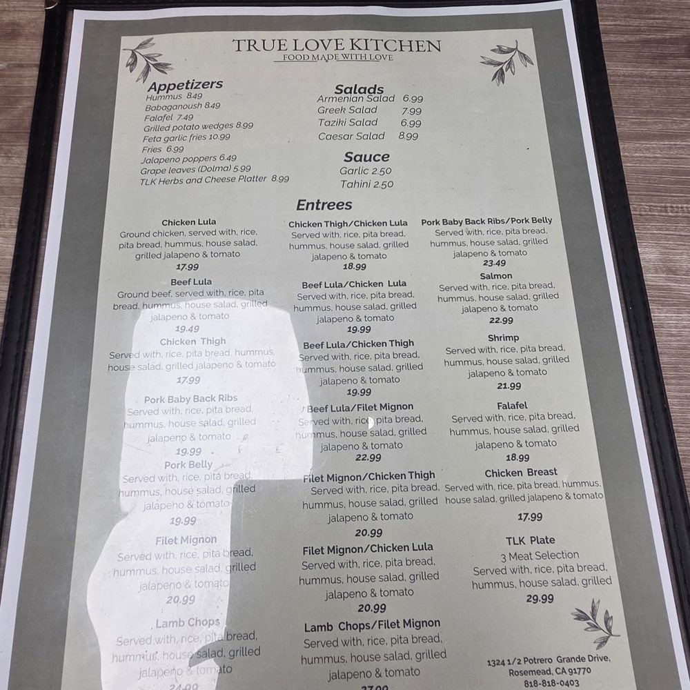 True Love Kitchen - Menu as of 6/2026 - Mediterranean Near Me - Rosemead, California True Love Kitchen - Menu as of 6/2026 - Mediterranean Near Me - Rosemead, California