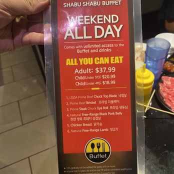 Dada Shabu Shabu Buffet - Meat menu - Korean Near Me - Irvine, California