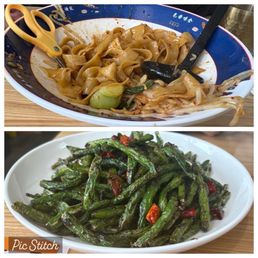Chili oil noods with shrimp & green beans Chili oil noods with shrimp & green beans