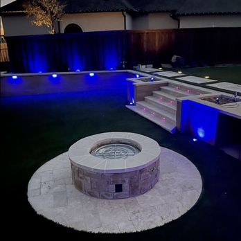 Luxe Lagoon Pools - Firepit with turf & lighting - Pool & Hot Tub Service Near Me