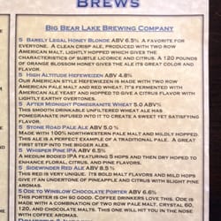 Big Bear Lake Brewing Company - Beers brewed in-house