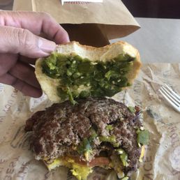 Double Cheeseburger with Bacon  and Hatch Green Chili . Burger a pinch over cooked, but was very good!!!