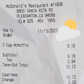 McDonald's - Not sure if this one is corporate owned. I didnt install the app.. seems like egg mcmuffin is getting more expensive. - Fast Food Near Me - Pleasanton, California McDonald's - Not sure if this one is corporate owned. I didnt install the app.. seems like egg mcmuffin is getting more expensive. - Fast Food Near Me - Pleasanton, California