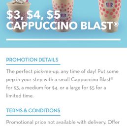 Promotion states $3 for small cappuccino blast