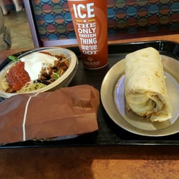 Burrito and my Dad's burrito bowl. Side bag of chips and queso for an extra $3. Burrito and my Dad's burrito bowl. Side bag of chips and queso for an extra $3.